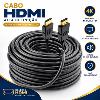 Cabo HDMI 15m 20m 25m 30m 4K 3D Full HD Blindado para TV, PC, Vídeo Game e Monitor