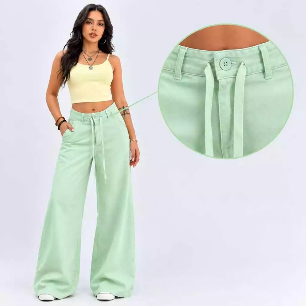 Calça Feminina Sensorial Marrant Pantalona Cintura Alta Com Amarração Elegante — imagem 1