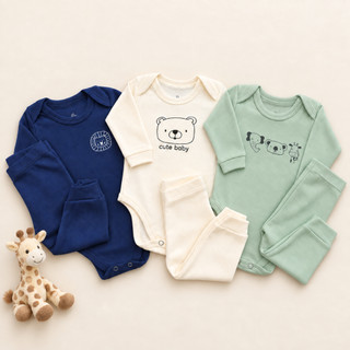 Kit 6 Peças Bebe Menino 100% Algodão (3 Body + 3 Calça Mijão Pagão) RN ao GG Roupa Nenem Minimalista