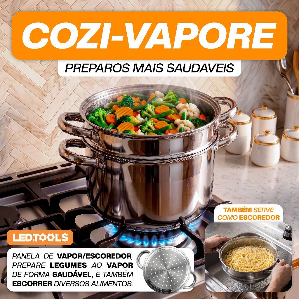 Jogo Panelas Completo 19 Peças Antiaderente Aço Inox com Acessórios Nylon · foto 2