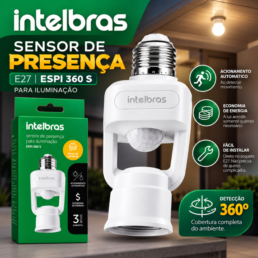 Sensor de Presença E27 ESPi 360 S Intelbras - Segurança Iluminação Lampada LED