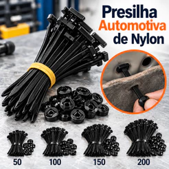 Presilha Automotiva Enforca Gato de Nylon 9 cm com Trava para Forro do Capô e Caixa de Roda 50, 100, 150 ou 200 Unidades