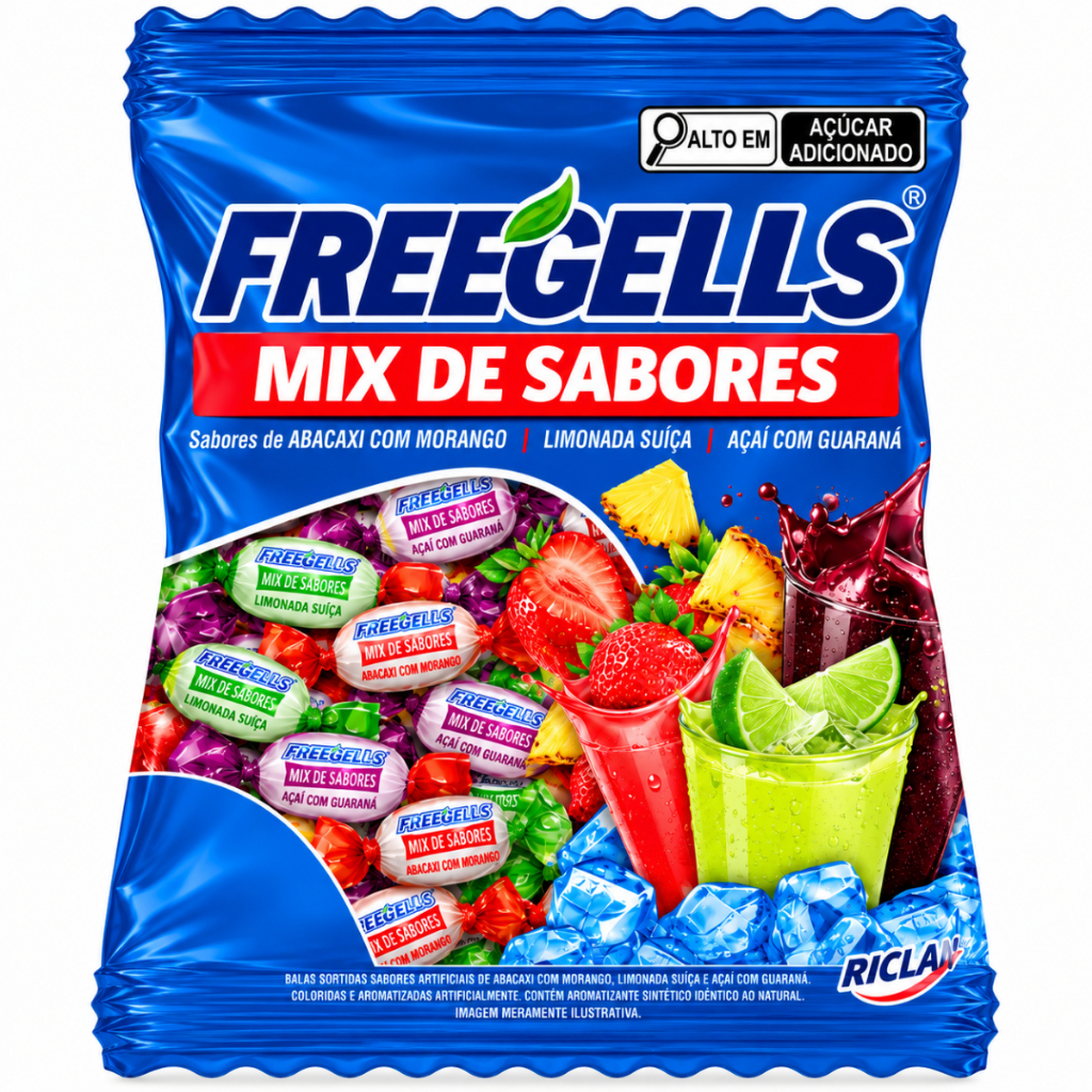 Bala Dura Freegells Mix De Sabores Azul 475g Riclan