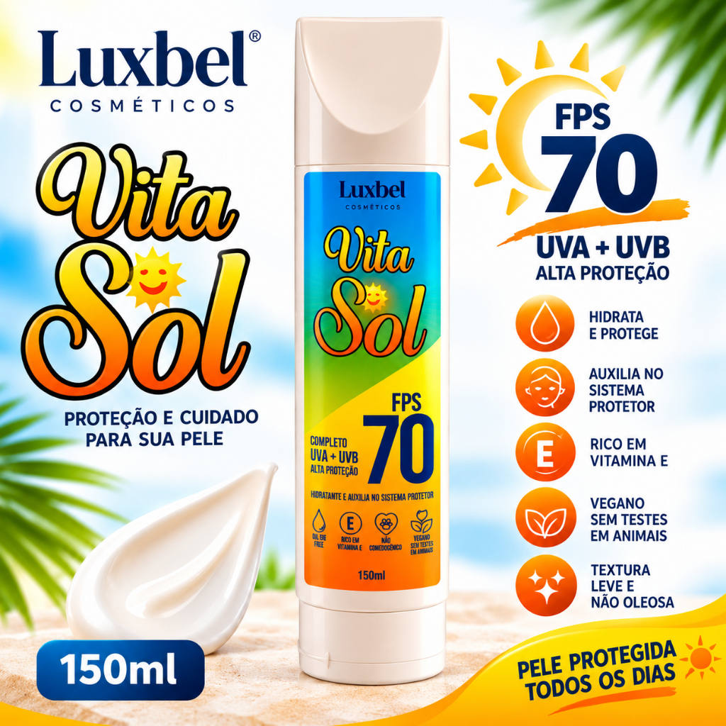 PROTETOR SOLAR VITA SOL 70 FPS TOQUE SECO - 150 ML - LUXBEL