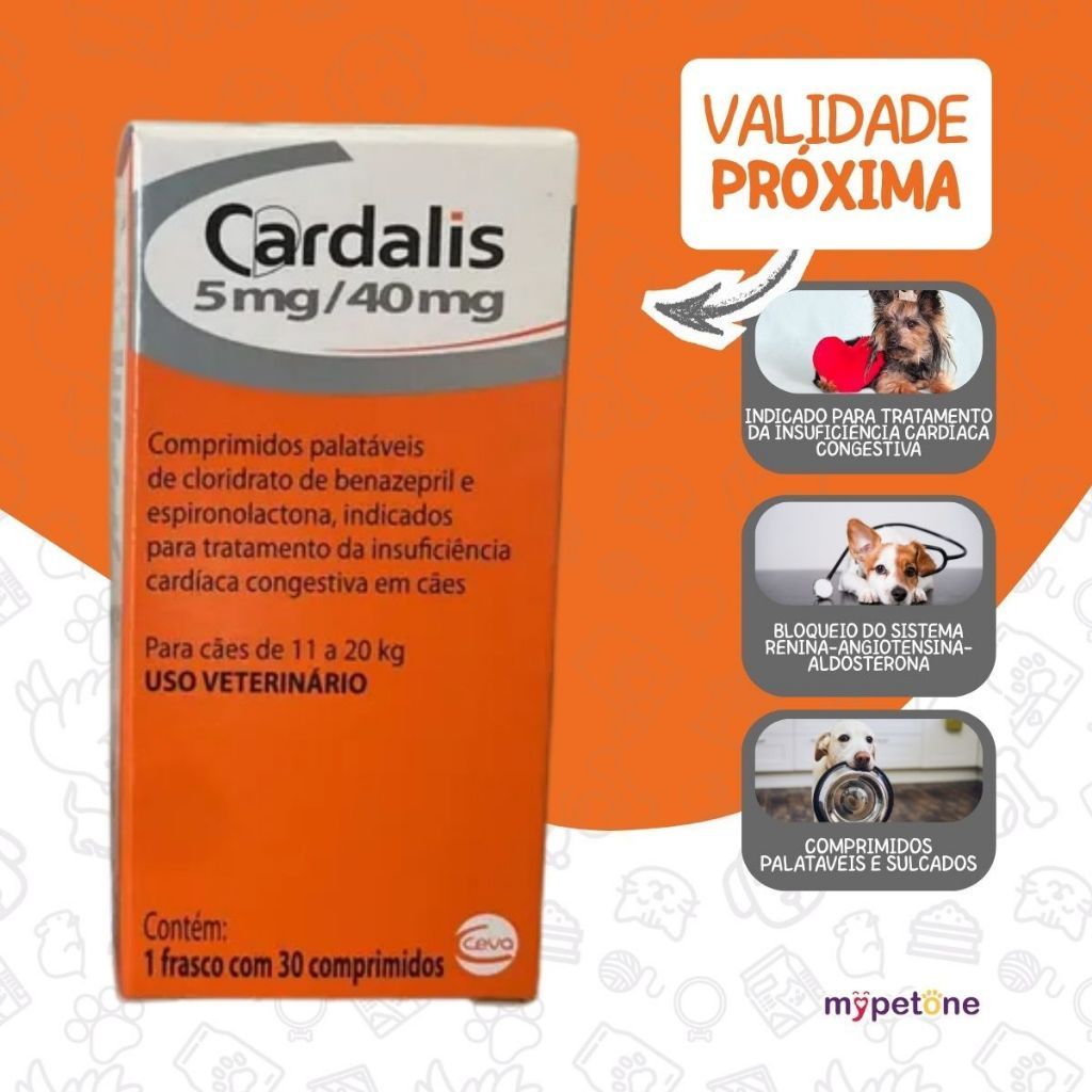 Cardalis 5mg/40mg C/ 30 Comprimidos - Tratamento da Insuficiência Cardíaca P/ Cães