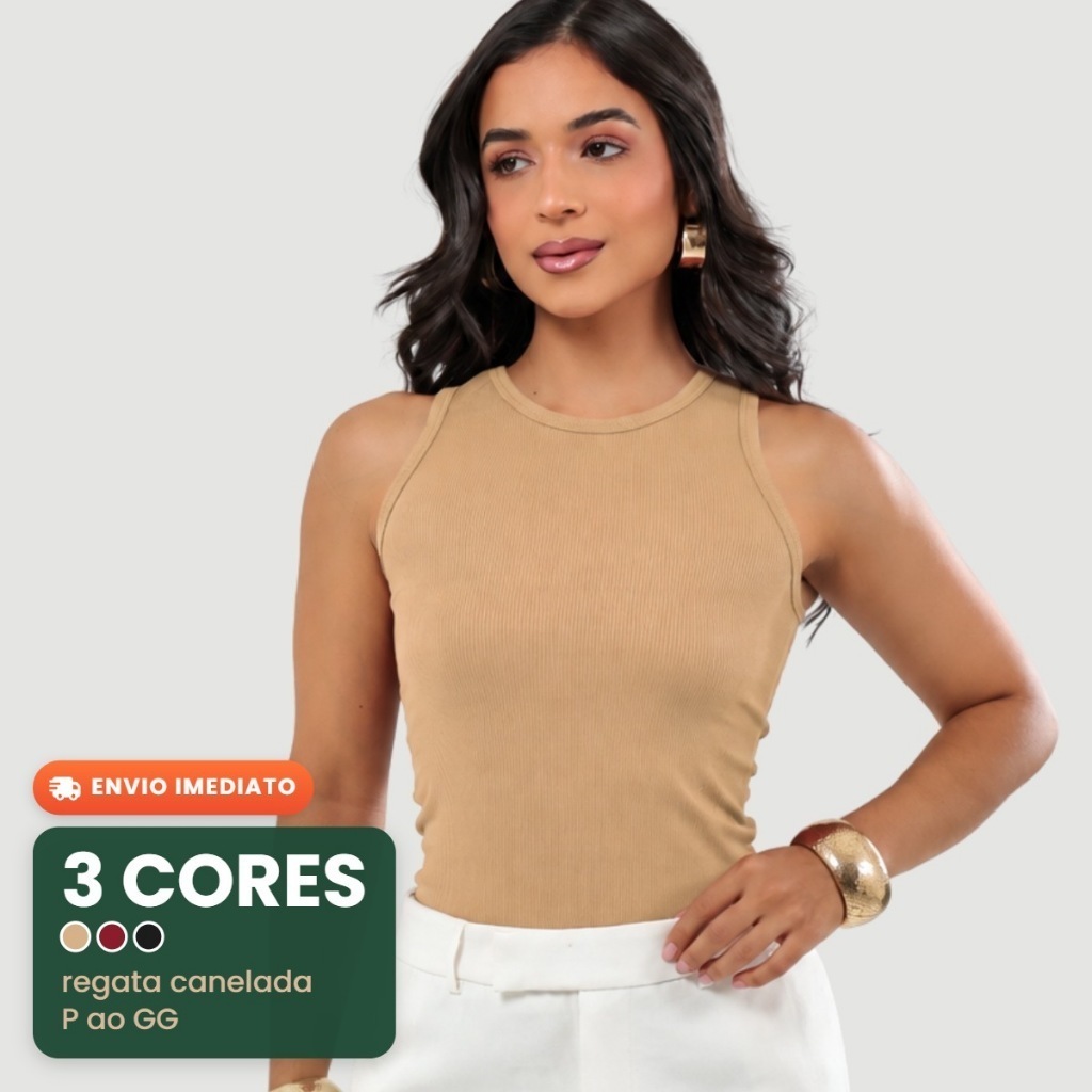 Blusa Feminina Regata Canelada Estilosa Elegante Ribana Básica Casual Gola Redonda Premium Blusinha Confortável