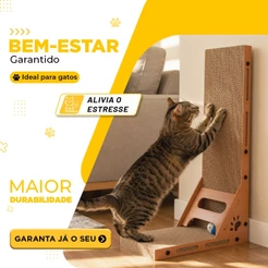 Arranhador Vertical em L para Gatos Papelão Ondulado e Brinquedo Bola Integrado Alta Durabilidade