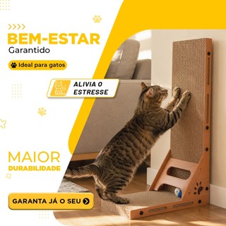 Arranhador Vertical em L para Gatos Papelão Ondulado e Brinquedo Bola Integrado Alta Durabilidade