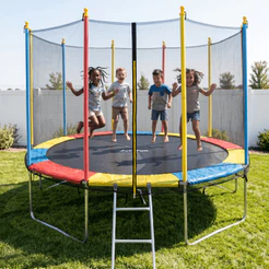 Cama Elástica Infantil 3,05M Rede de Proteção Suporta 180kg Pula Pula Trampolim Colorida Aço Galvanizado