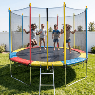 Cama Elástica Infantil 3,05M Rede de Proteção Suporta 180kg Pula Pula Trampolim Colorida Aço Galvanizado