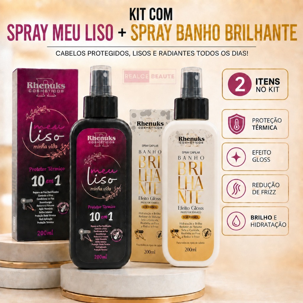 Kit Spray Capilar Meu liso + Spray Capilar efeito GLOSS MULTIFUNCIONAL  BANHO BRILHANTE 200ml cada