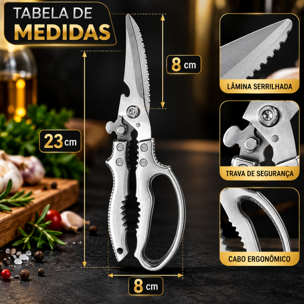 Tesoura de Cozinha Multifuncional Inox para Frango Carne Peixe Legumes Verduras com Abridor — imagem 2 de 2