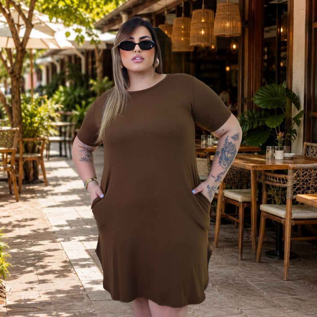 Vestido Plus Size Feminino com Bolso e Fenda Lateral Casual Confortável Elegante para o Dia a Dia · foto 2