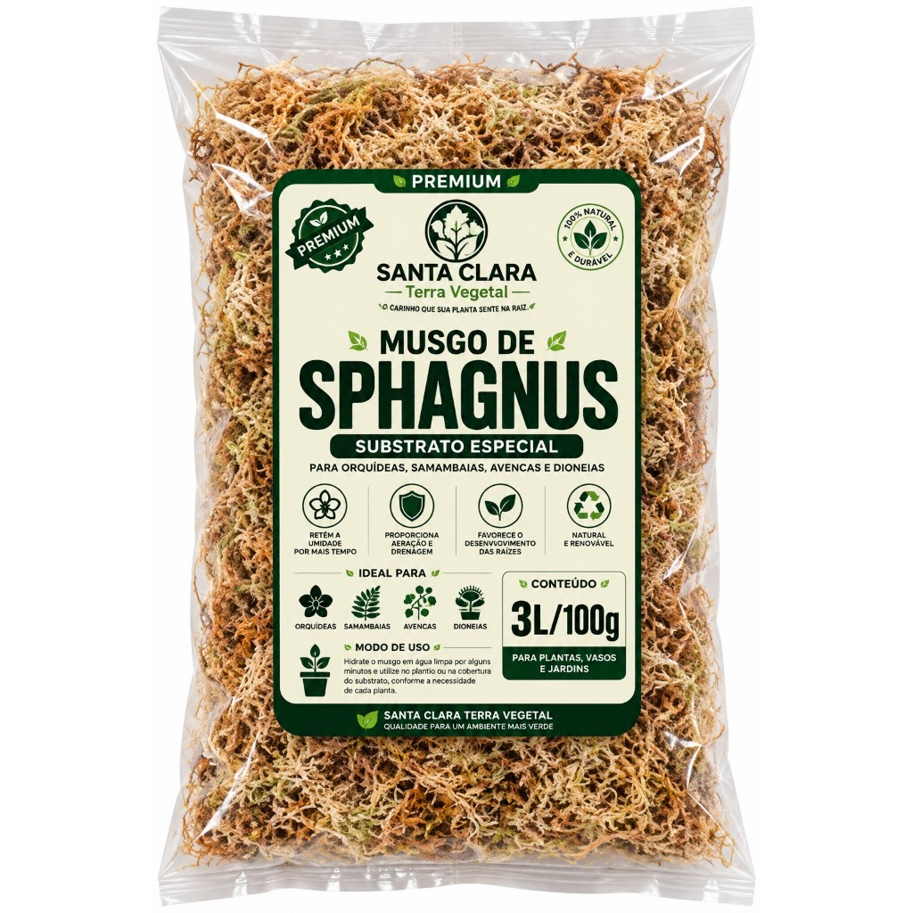 Musgo Sphagnum Santa Clara 3 Litros (100 gramas ) Para Orquídeas e Plantas Carnívoras