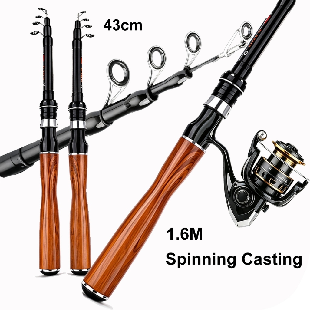 Vara de Pesca Lure Telescópica Spinning 1,65m Recolhida 43cm Vara Carbono Portátil para Pesca Tucunaré Água Doce