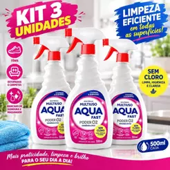 Kit 3 Multiusos Aquafast Poder O2 500ML Sem Cloro Limpa Tênis Mofo Manchas