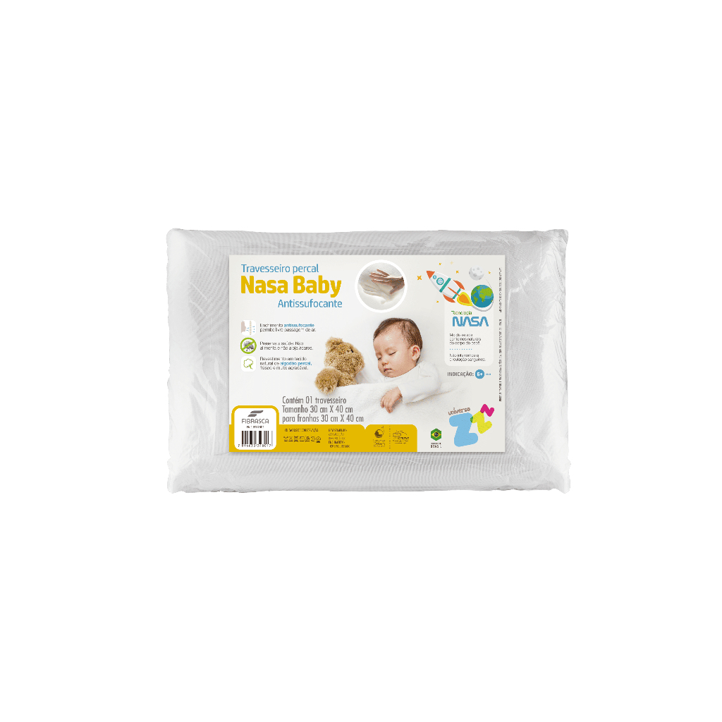 Travesseiro Bebê NASA Fibrasca Viscoelástico Percal Branco 40x30