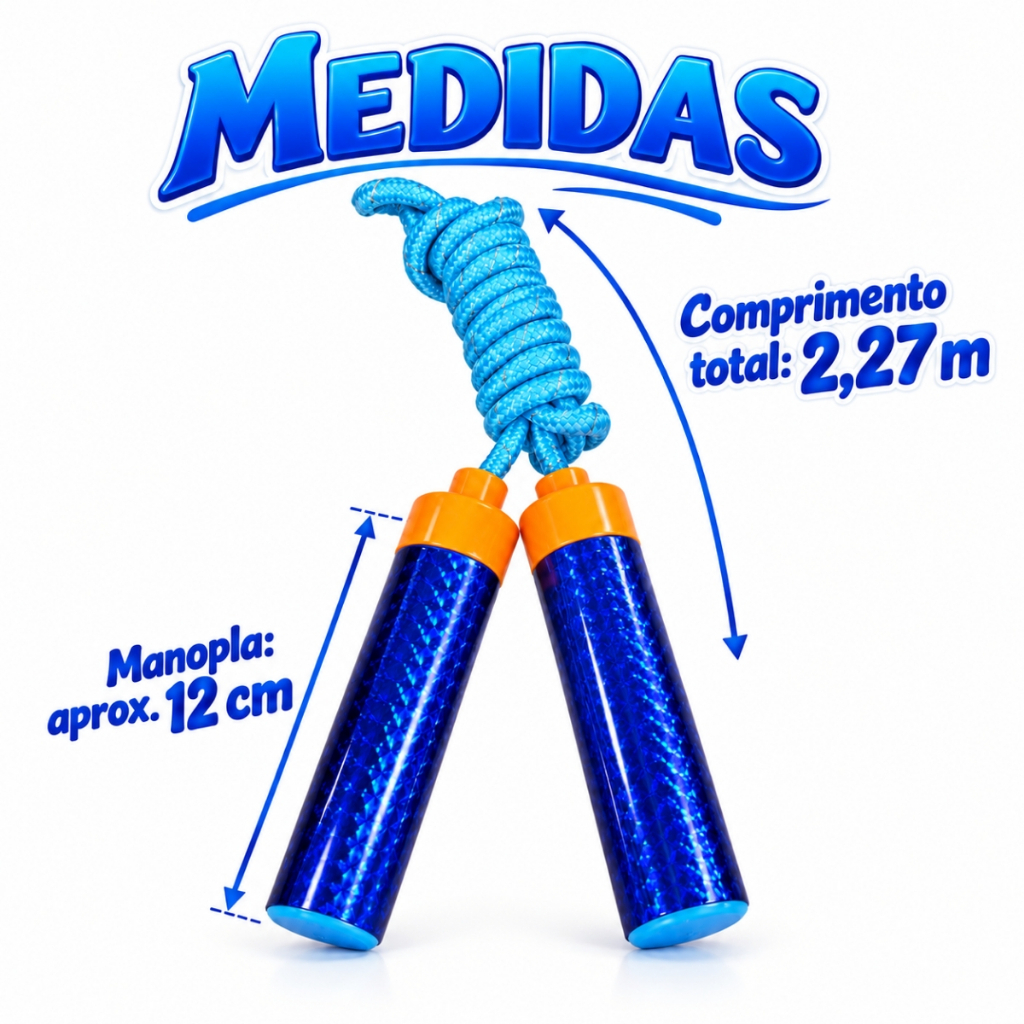 Corda De Pular Brinquedo Divertido Infantil 2,27cm Colorida Metálica Rosa Azul Castela — imagem 2 de 2