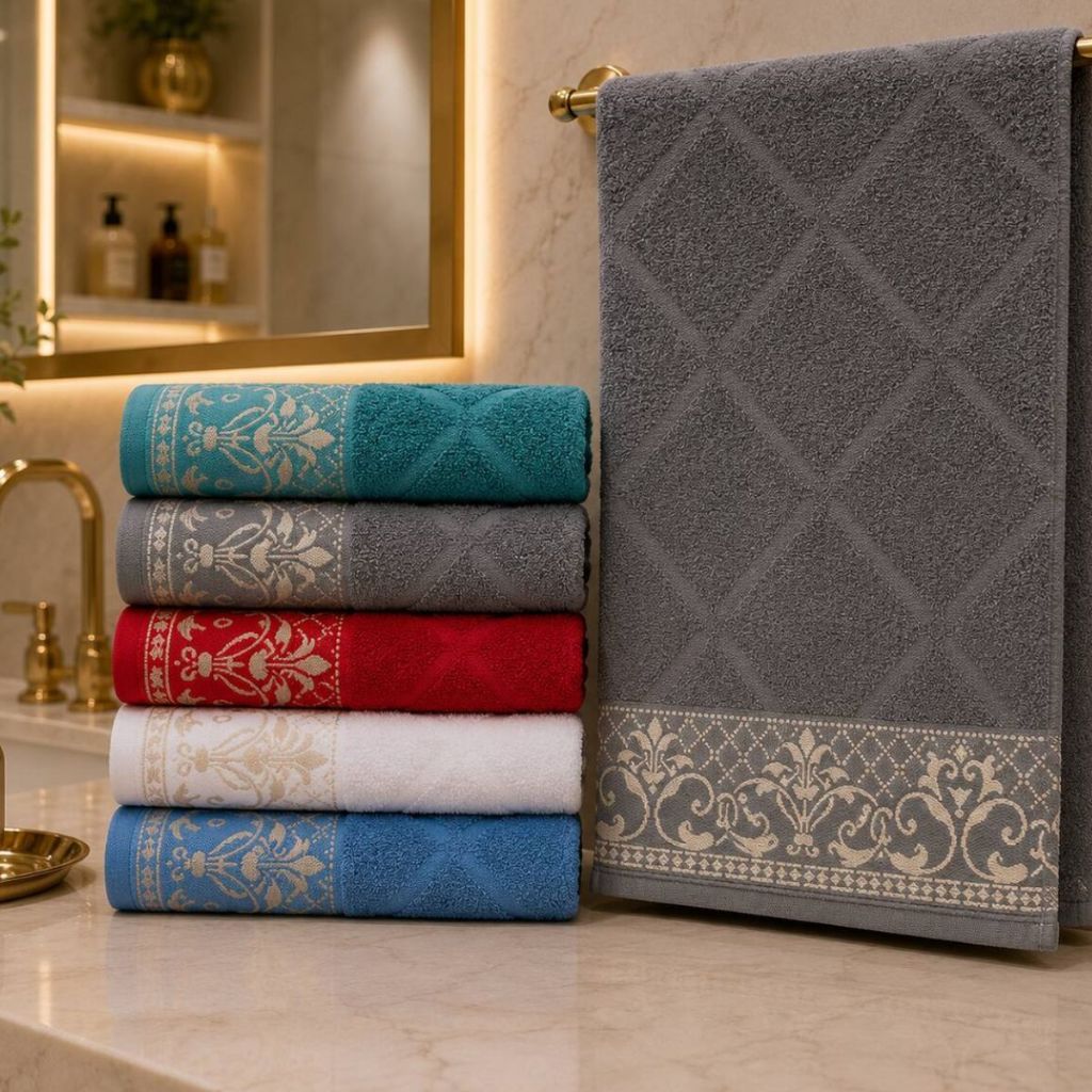 Kit 5 Toalhas Banho Banhão Jacquard Macia Lindas Cores - Esmeralda