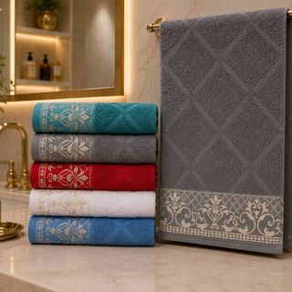 Kit 5 Toalhas Banho Banhão Jacquard Macia Lindas Cores - Esmeralda