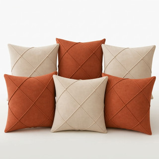 Kit 6 Capas de Almofada Suede Drapeada 40x40 com Zíper Decorativa Sofá Sala Quarto Cama