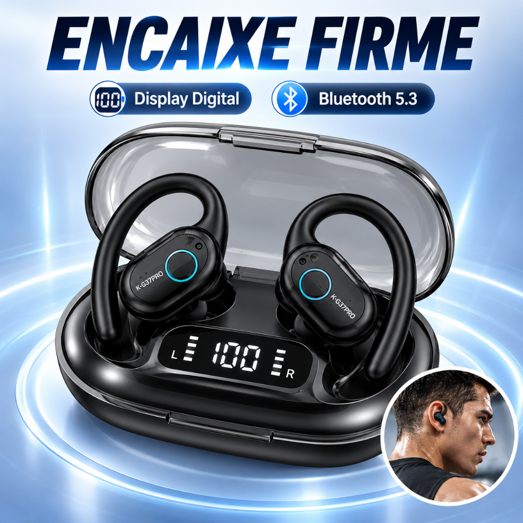 Fone de Ouvido Bluetooth TWS K-G37PRO Sem Fio Esportivo com Suporte Auricular Ergonômico RBG