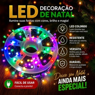 LuvinCo Pisca Pisca Natal 50m 300 LEDs Colorido, 8 Funções Uso Interno/Externa KL-536