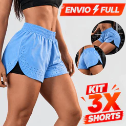 Shorts 2 em 1 Feminino Compressão Esportivo para Academia Corrida e Treino Fitness Kit 3 shorts