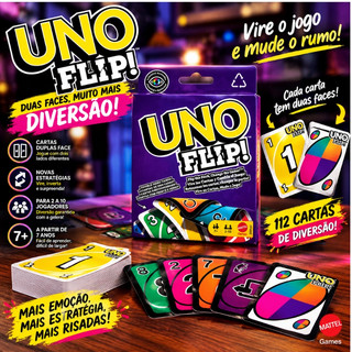 Jogo de Carta UNO Flip Cartas Duplas Face Novas Estratégias com 112 Cartas de Diversão