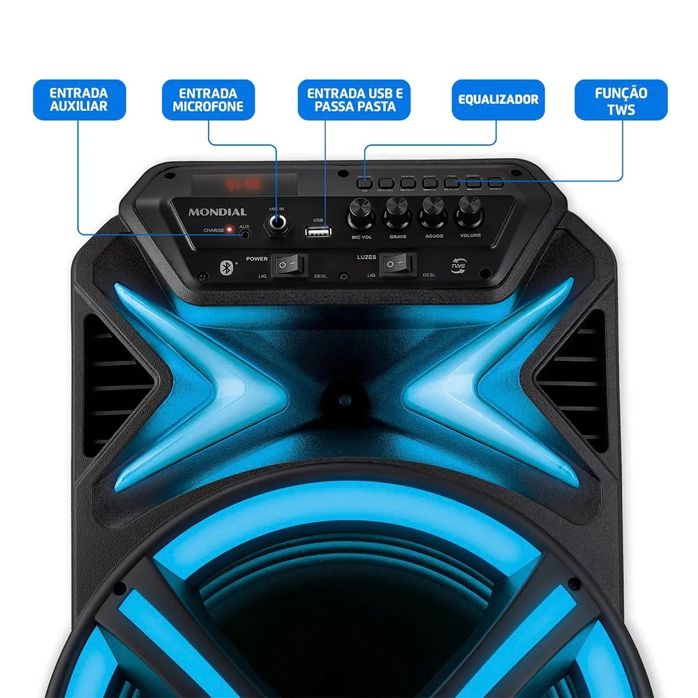 Caixa de Som Amplificada Mondial CM-550-L 550W RMS com LED Bluetooth Bivolt Preta — imagem 2 de 2