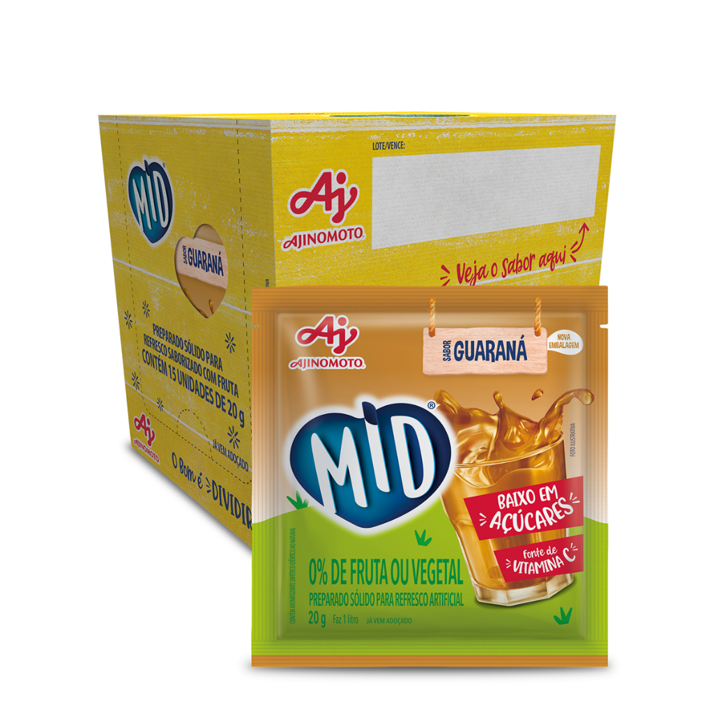 Kit Refresco em Pó MID® Sabor Guaraná Com 15 Unidades de 20g
