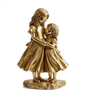 Estatueta Decorativa Duas Meninas Irmãs Escultura Familia em Resina