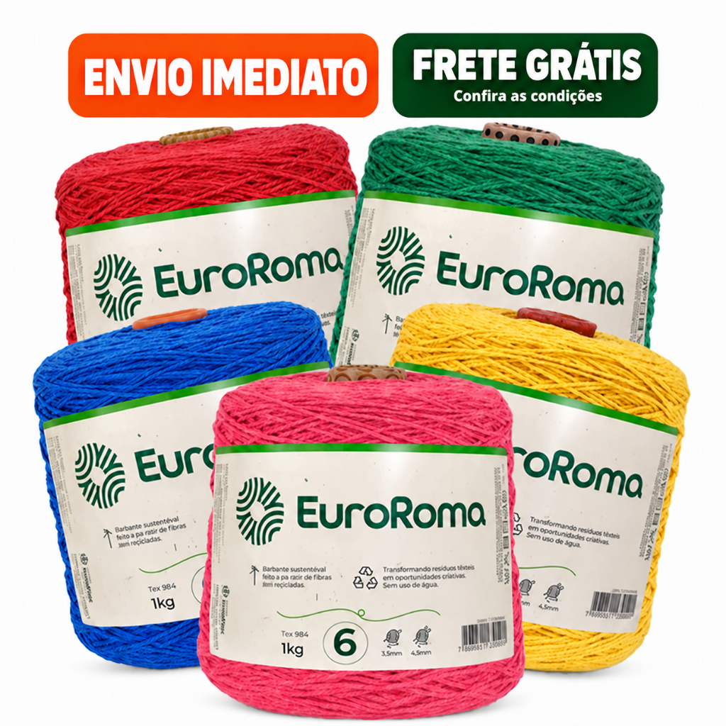 Barbante Para Crochê Fio Numero 6 EuroRoma 1 kg Colorido