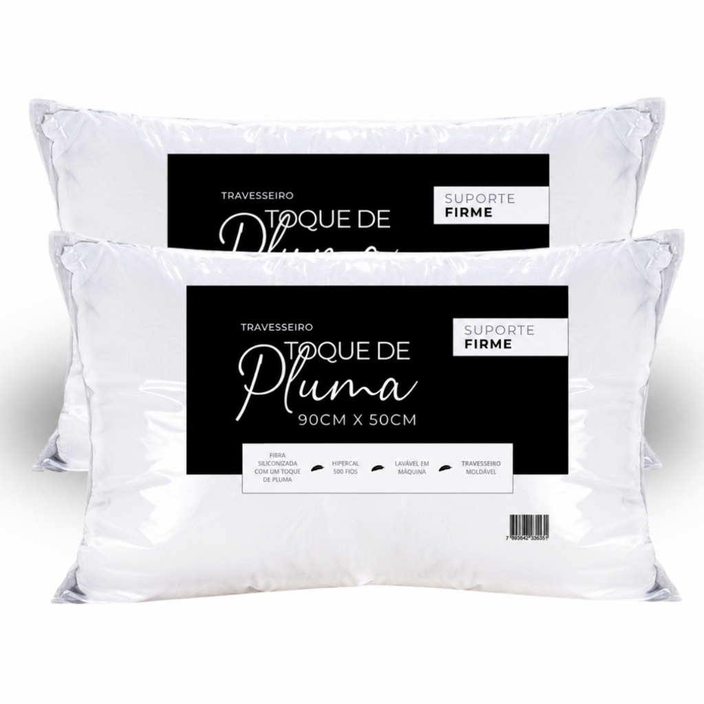 Kit 2 Travesseiros King Toque de Pluma Macio 180 Fios 90 x 50 Suporte Firme Percal
