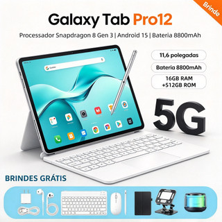 【Teclado e mouse gratuitos】Tablet Galaxy Pro12 Max 11,6 polegadas, 16 GB + 512 GB, 8.800 mAh, 5G com dois chips