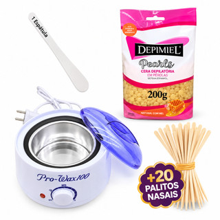Kit Depilação Cera Quente Depimiel 200g + Espátula + Panela Aquecedora