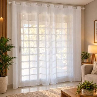 Cortina Estilo Voil Liso Diversos Tamanhos para Sala Quarto e Cozinha