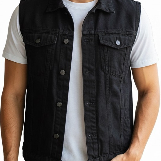 Colete Jeans Preto Masculino com 6 Bolsos + Cores