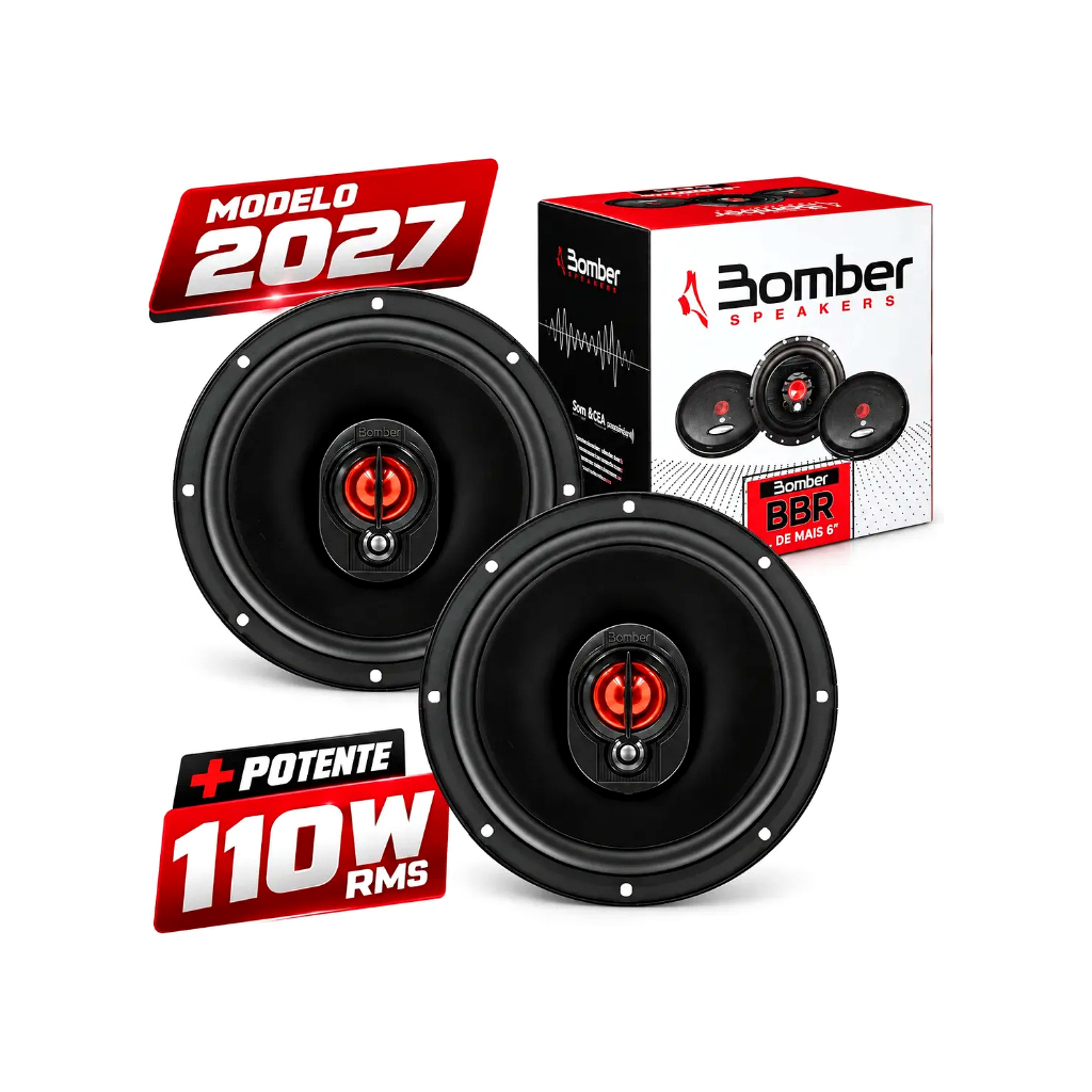 PAR ALTO-FALANTES BOMBER TRIAXIAL BBR 6 POLEGADAS 110W RMS 4 OHMS AUTOMOTIVO CONE IMPP SOM ORIGINAL QUALIDADE PREMIUM