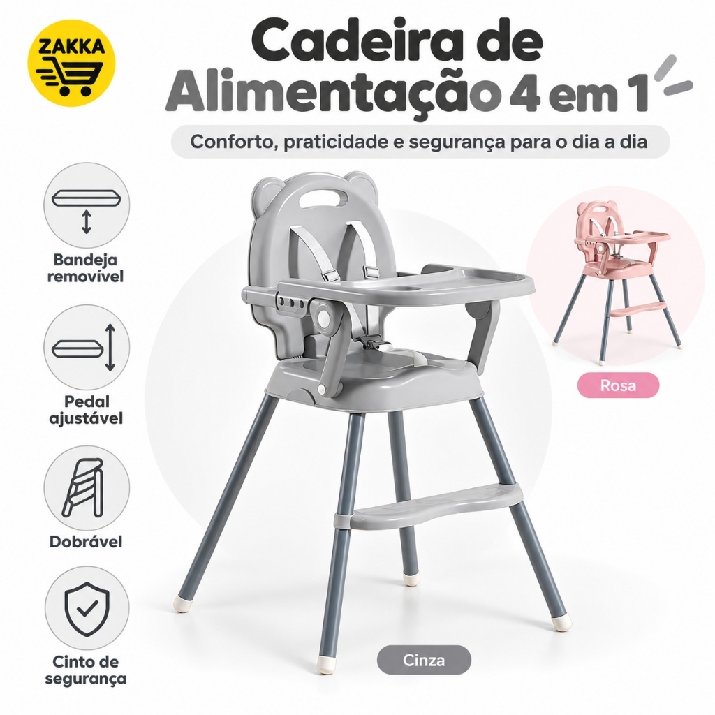 Cadeira de Alimentação Bebê -Ajustável cadeira de jantar de crianças-Conforto e Segurança 4 em 1 com Mesa P19