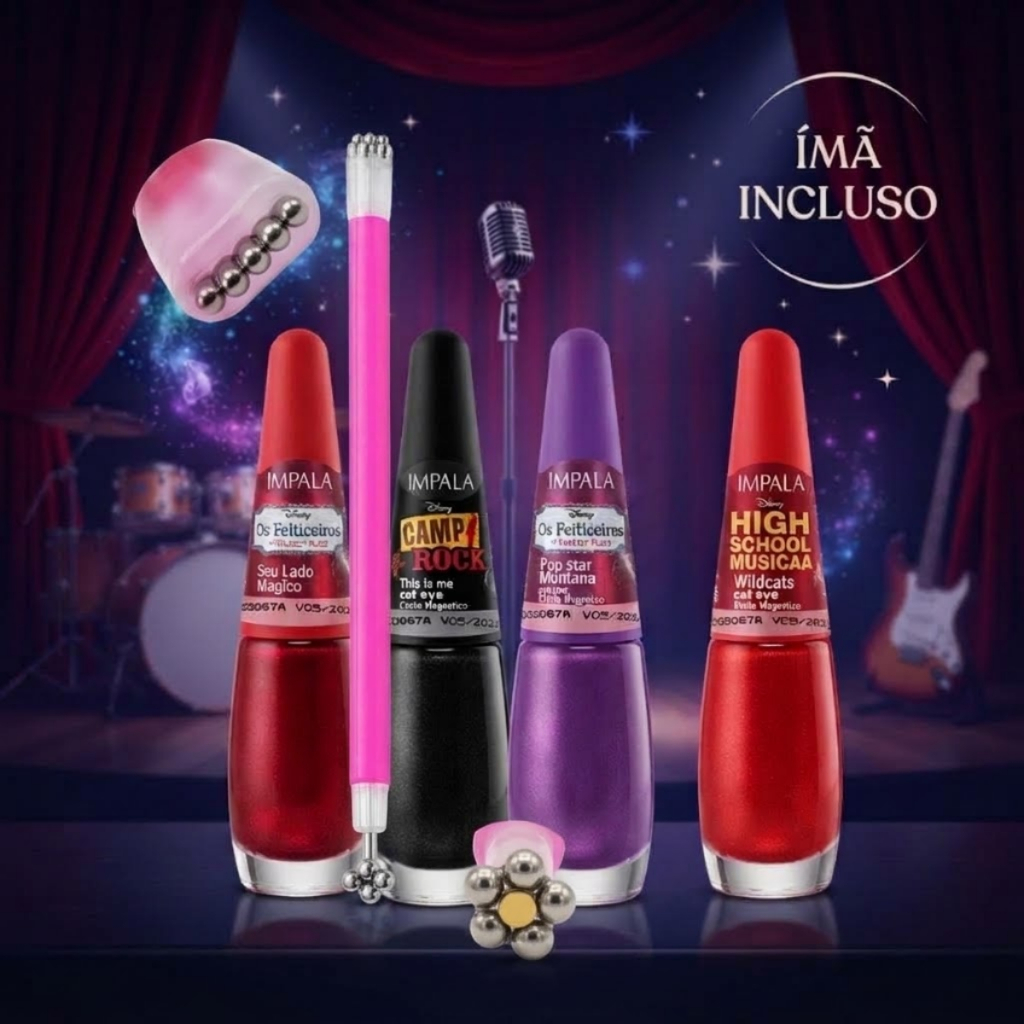 Esmaltes Magnéticos Cat Eye Impala Coleção Disney Channel + Imã Neodímio Retangular