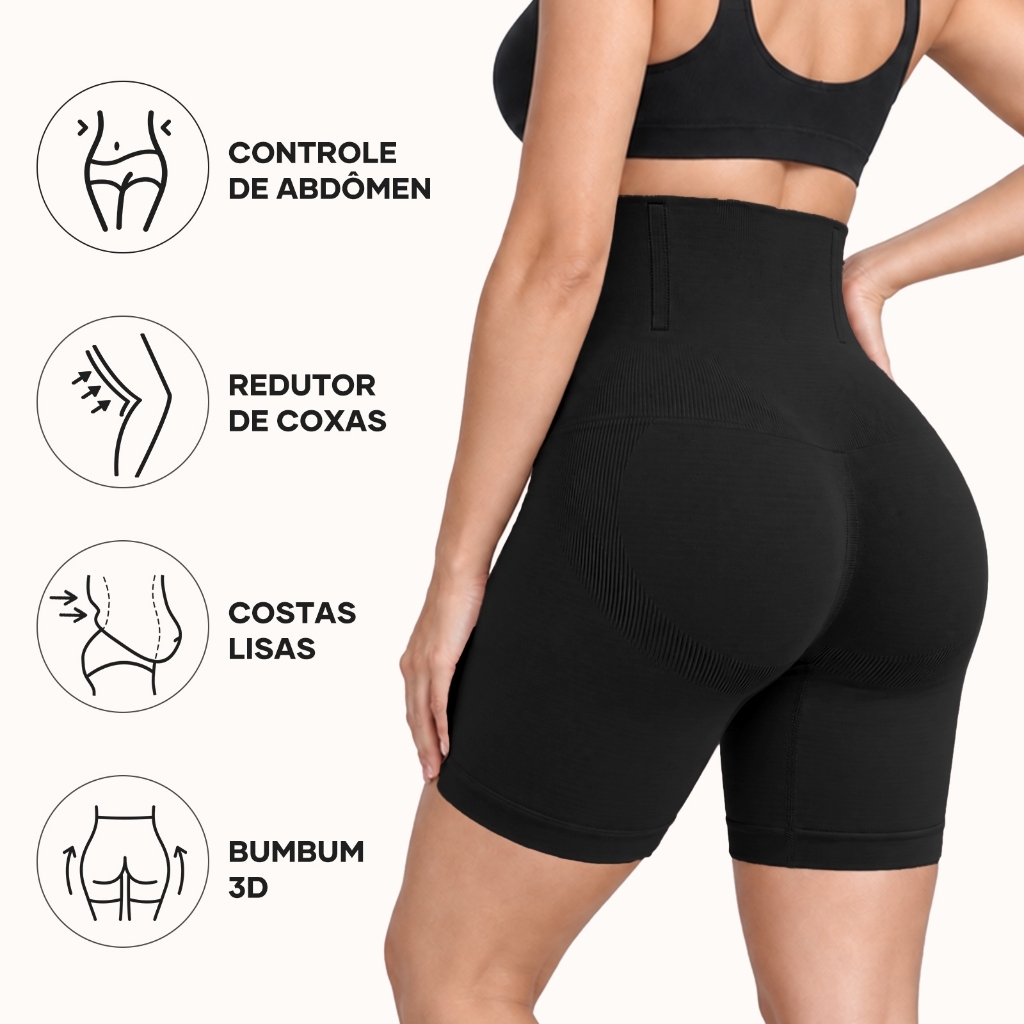 Short Modelador Cintura Alta Sem Costura 4 Barbatanas Cinta Modeladora Feminina Levanta Bumbum Poliamida Respirável — imagem 2 de 2