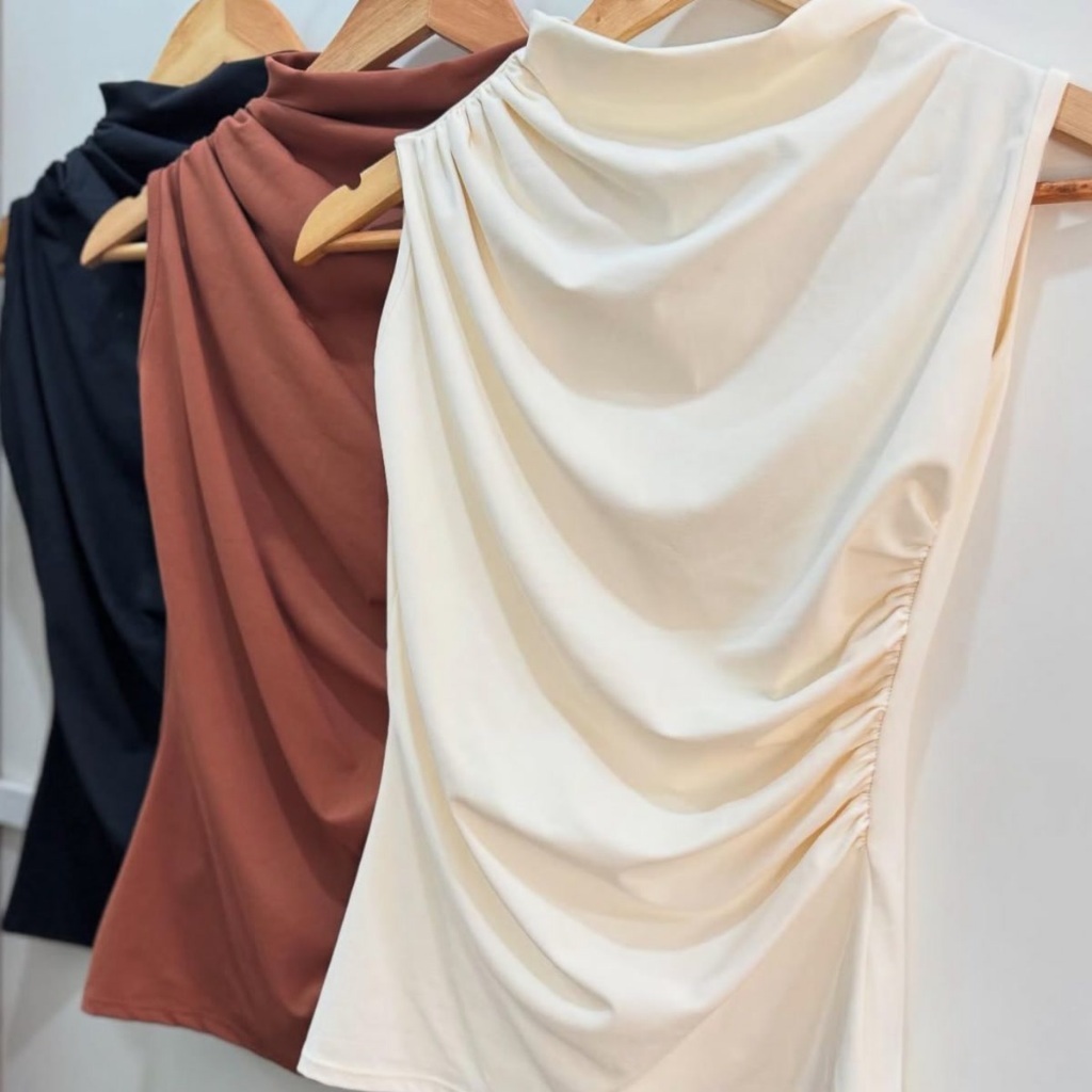 Blusa Regata Poliamida Plissada