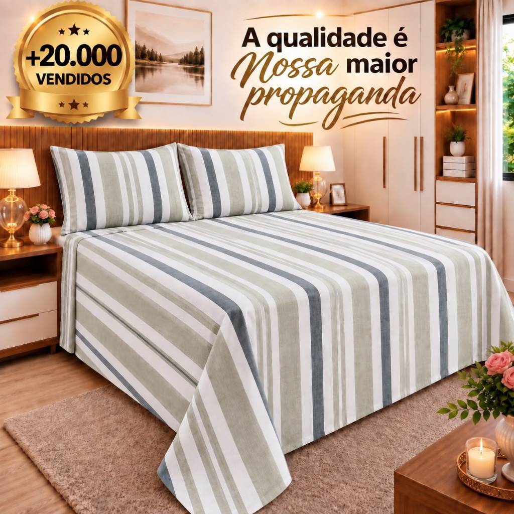 Kit Lençol 3Pçs Percal 500 Fios Casal Queen Linha Luxo Premium