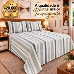 Kit Lençol 3Pçs Percal 500 Fios Casal Queen Linha Luxo Premium