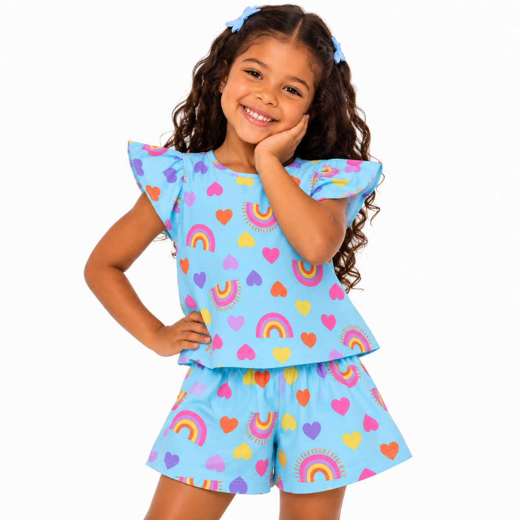 Conjunto Infantil Feminino Verão Menina Roupa Leve Confortável 1 a 5 Anos Moda 2026