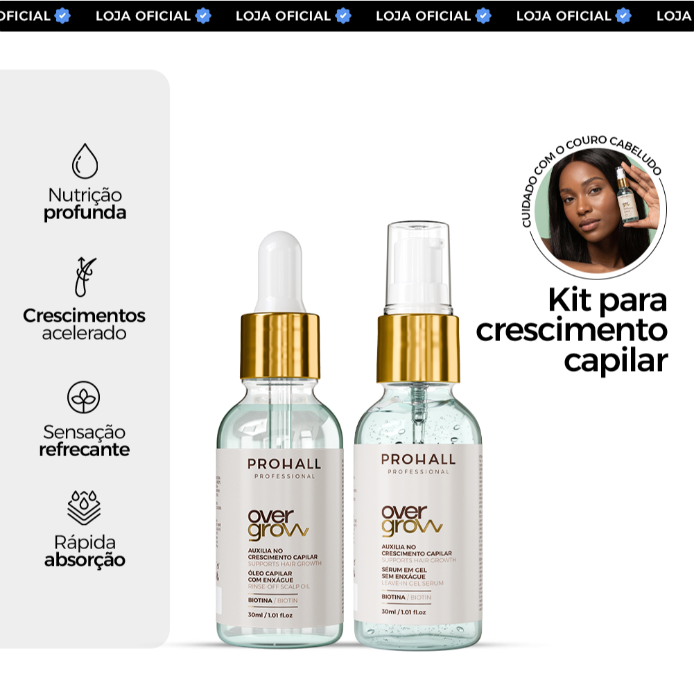 Kit Overgrow Prohall Scalp Oil + Serum Gel 30ml Crescimento Natural e Nutrição Capilar