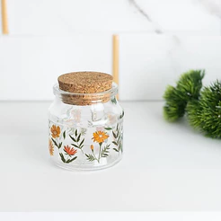 Pote P com Tampa de Cortiça Flora 140ml Vidro Lyor para Temperos Doces Grãos Mantimentos Organização Cozinha Decorativo