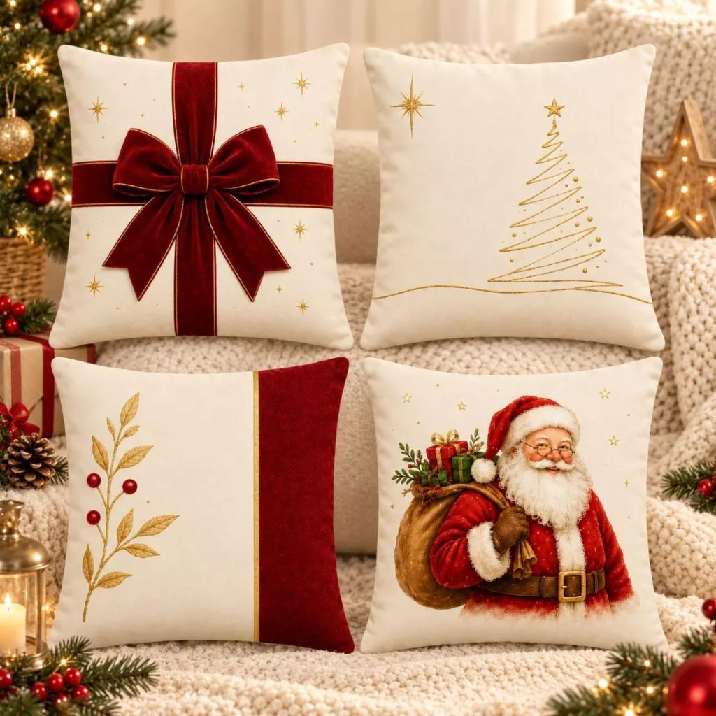 Kit 4 Capas de Almofada Decorativas Natalinas Decoração Natal Papai Noel Sala e Sofá 45x45 — imagem 1