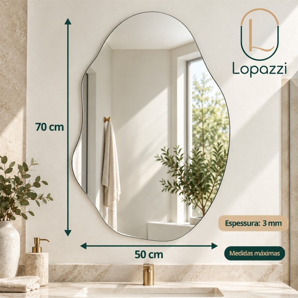 ESPELHO LOPAZZI ORGÂNICO GRANDE CORPO INTEIRO 70x50cm P/ QUARTO SALA BANHEIRO HALL PINTEREST · foto 2
